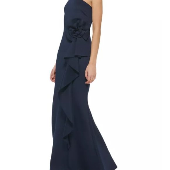 Jessica Howard One-Shoulder Cascade-Ruffle Dress - Size 10 Navy blue - Picture 2 of 3